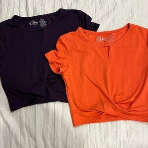 Bundle of 2 XS Zyia Activewear Short Sleeve Crop Tops with Keyhole Cutout